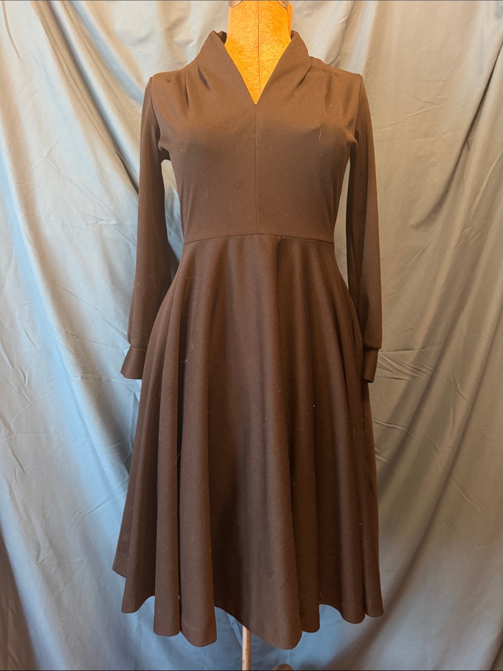Vintage Black Sears Long-Sleeve V-Neck Fit & Flare Dress